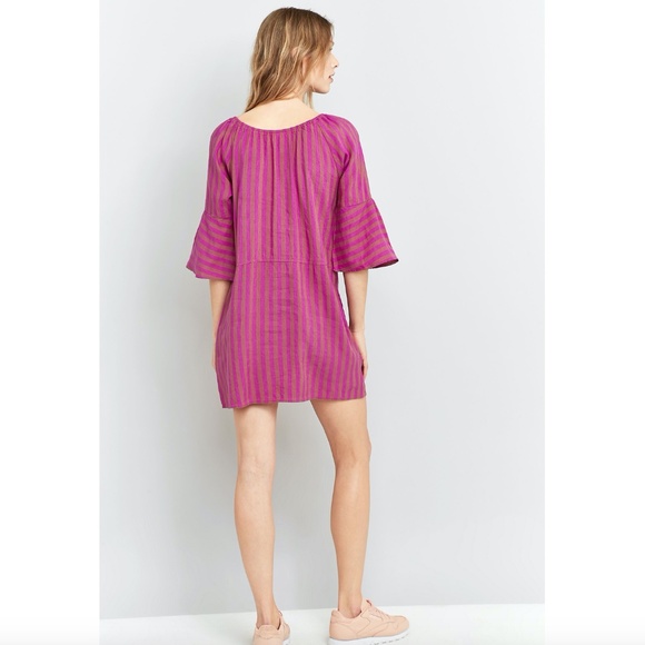 Free People Folk Town Linen Tunic Dress with Pockets Purple Stripe Size S Boho - Picture 2 of 13